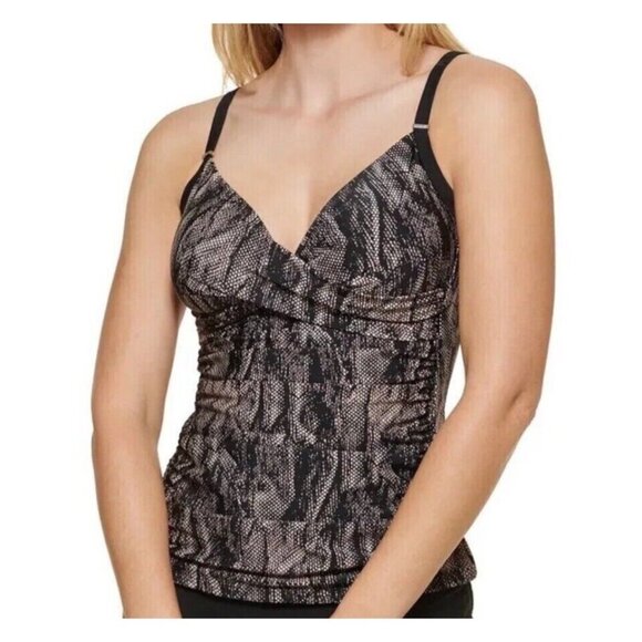 Calvin Klein Women's S Tankini Swim Top Black Beige Snake Skin NWT UPF 50+ - Picture 1 of 16